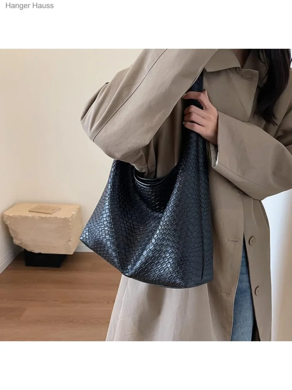 Woven Leather Tote Bag Hobo Shoulder Handbag Large Capacity Crossbody